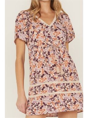 Idyllwind Blush Floral V-Neck Tiered Mini Dress Boho Miranda Lambert Size M